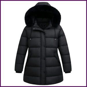Plus Size Down Coat Waterproof Windproof Detachable Hood Flannel Lined